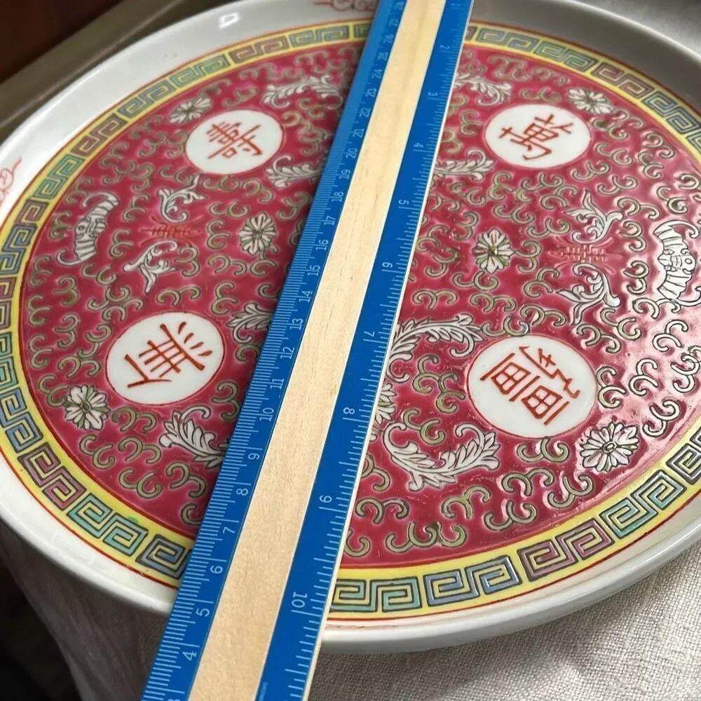 Chinese Mun Shou Everlasting long life stoneware colorful tea tray